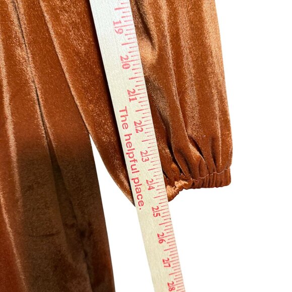 Poet Velvet Pleated Chest Square Neck Dress Women's Small Brown Party Charm - Picture 5 of 7